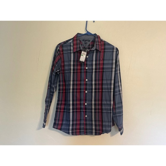 NWT 14-16 Tommy Hilfiger Kids Plaid Long Sleeve Button Down Shirt - Picture 2 of 3
